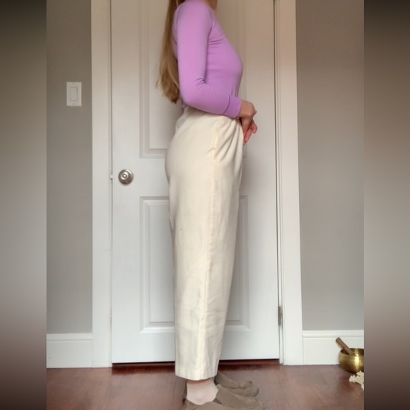 Lined Creme Dress Pants with Drawstring - Picture 2 of 4